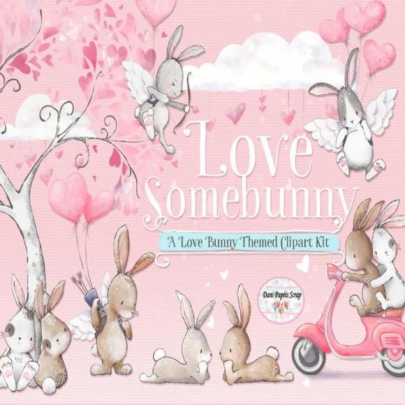 Kit Digital Lovely Somebuny Clipart Aquarela