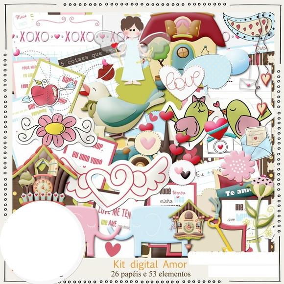 Kit Digital Papéis e Cliparts Scrap Amor
