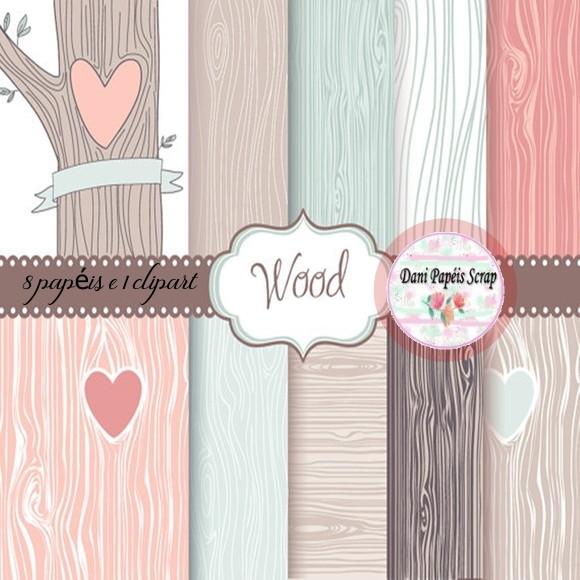 Kit Digital Papéis Scrap Madeira Wood