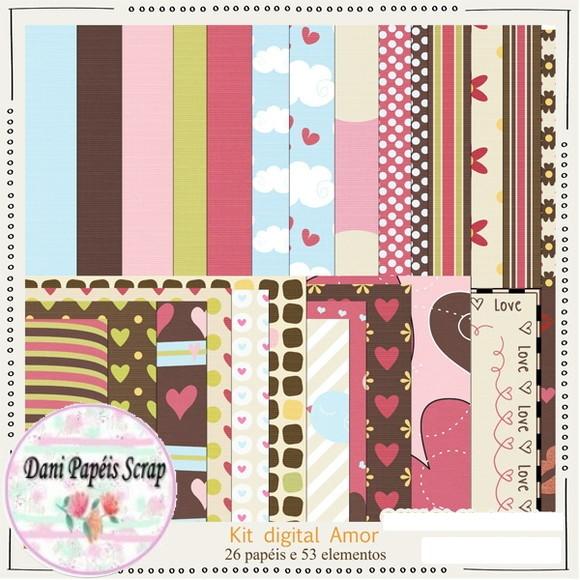 Kit Digital Papéis e Cliparts Scrap Amor