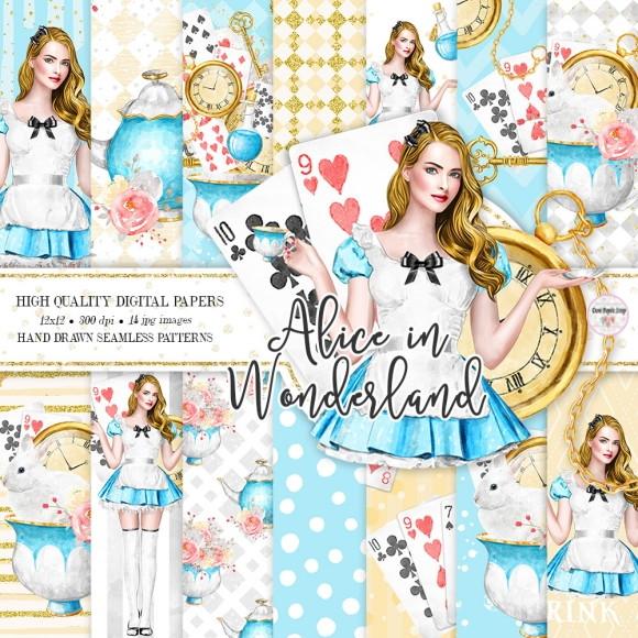 Kit Digital Papel Alice Wonderland Hora Chá