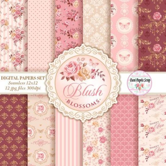 Kit Digital Papel Blush Blossoms