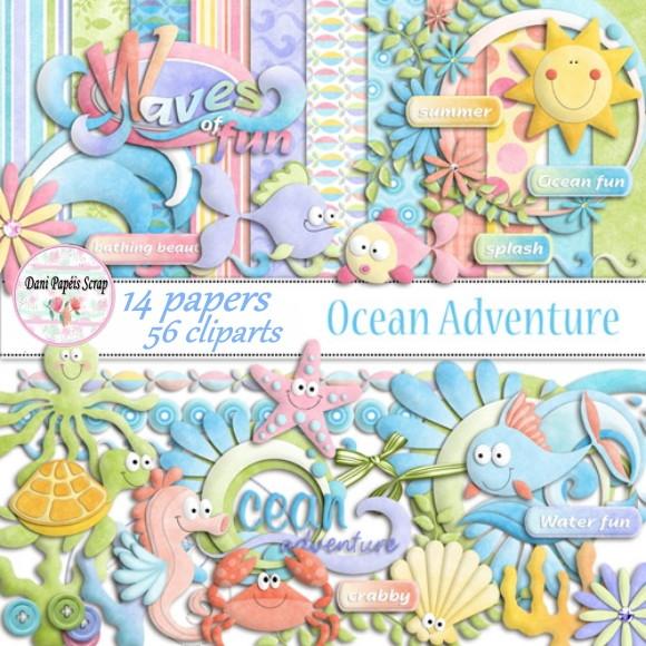 Kit Digital Papel Clipart Aventura no Oceano