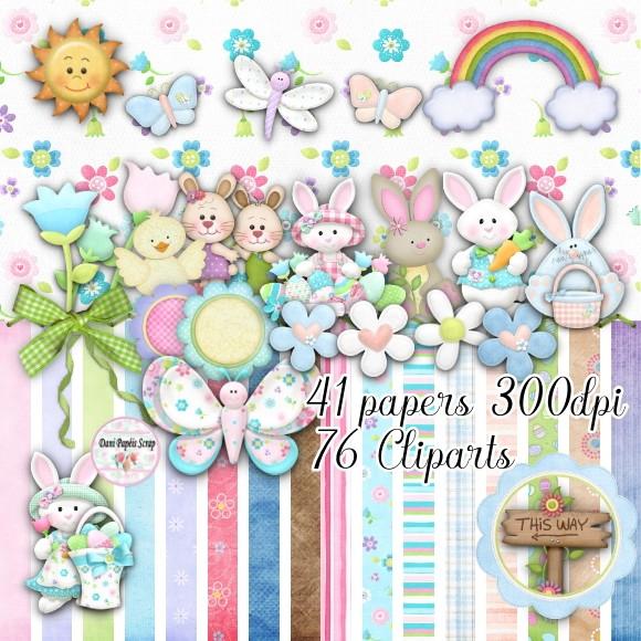 Kit Digital Papel Coelhinhos e Borboletas