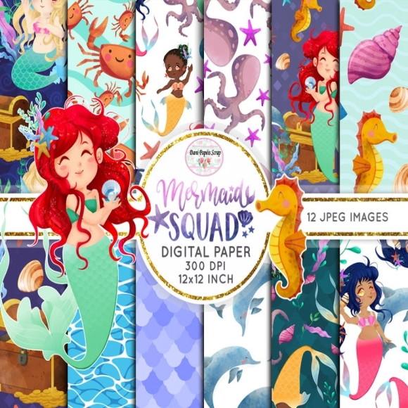 Kit Digital Papel e Cliparts Sereias