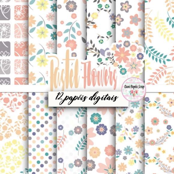 Kit Digital Papel Flores Pastel New