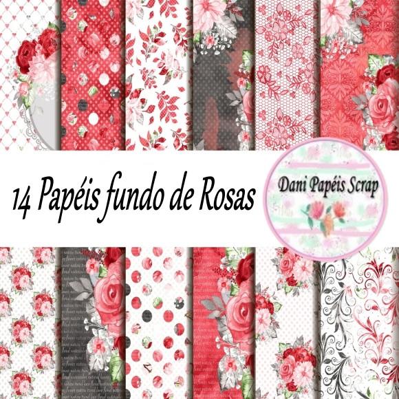 Kit Digital Papel Fundo de Rosas