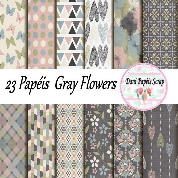 Kit Digital Papel Gray Flowers