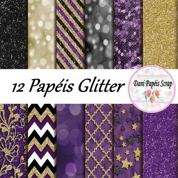 Kit Digital Papel Gliter Roxo