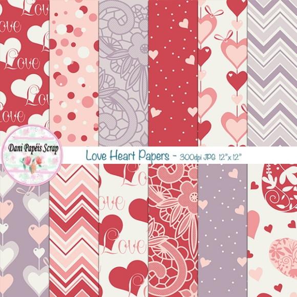 Kit Digital Papel Love Heart
