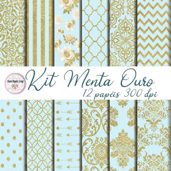 Kit Digital Papel Menta Ouro