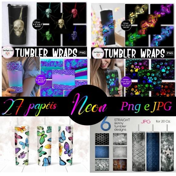 Kit Digital Papel Neon Png e Jpg