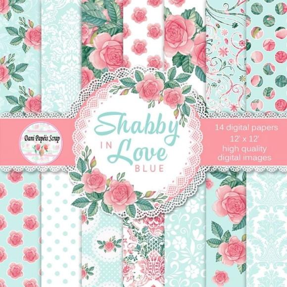 Kit Digital Papel Shabby In Love Blue