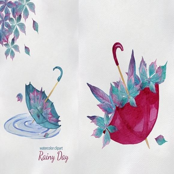 Kit Digital Papel Scrapbook Rainy Day Elementos/Cliparts