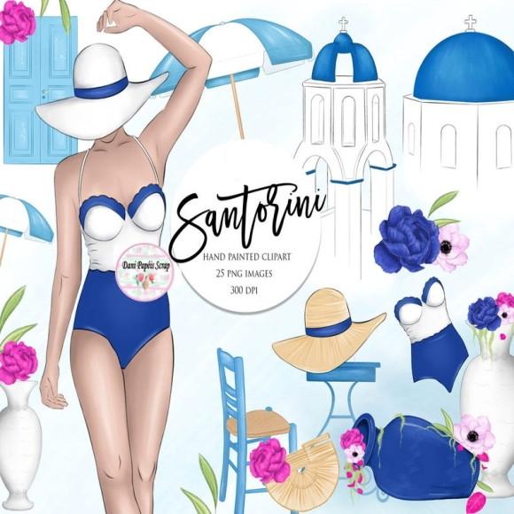 Kit Digital Santorini Vacation Clipart