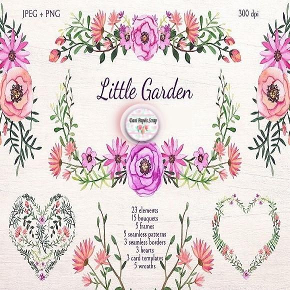 Kit Digital scrapbook Little Garden Aquarela
