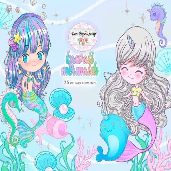 Kit Digital Sereias Kawaii