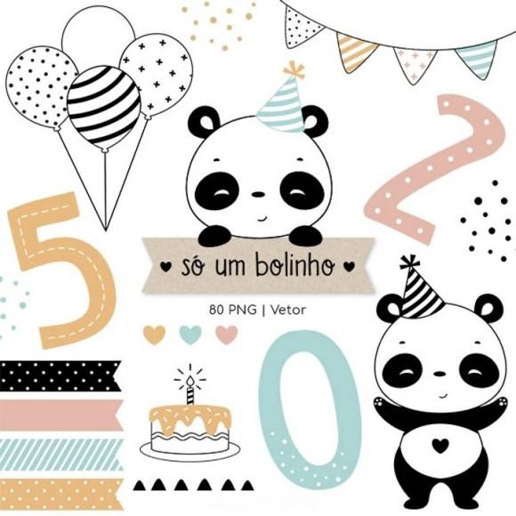 Kit Digital Só Um Bolinho Urso Panda Vetor