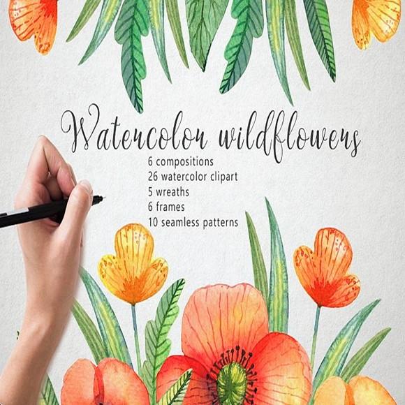 Kit Digital Watercolor Wildflowers scrapbook