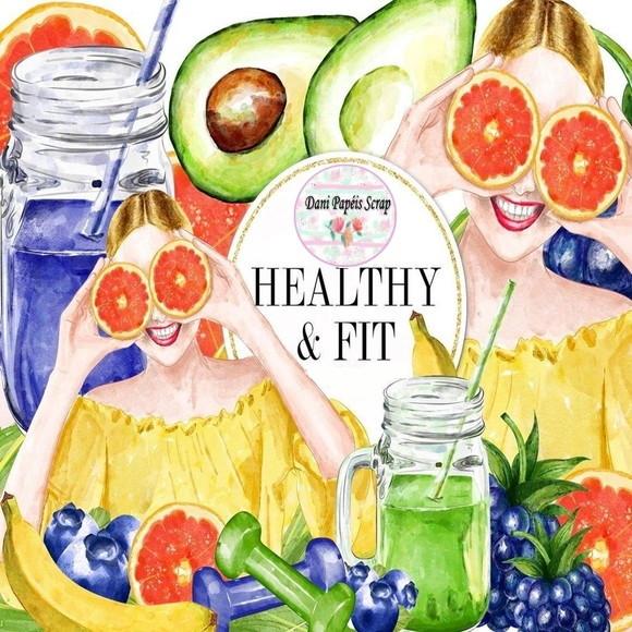Kit Frutas Aquarela Cliparts Fitness