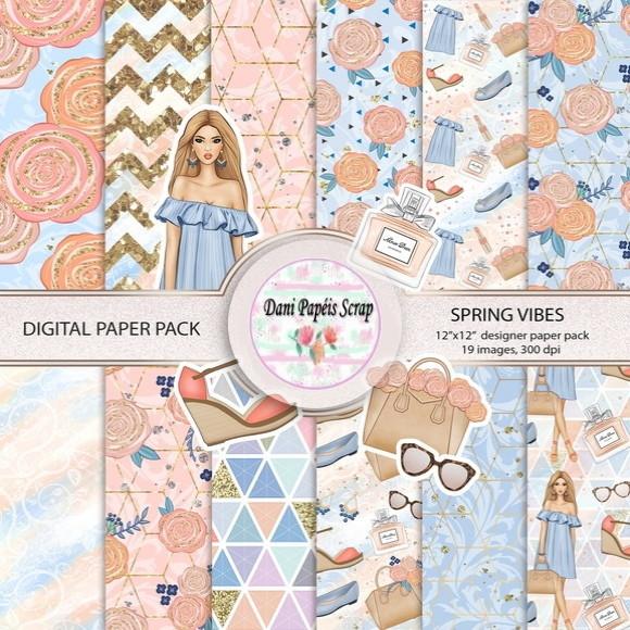 KIT PAPÉIS E CLIPARTS DIGITAIS SCRAP SPRING VIBES