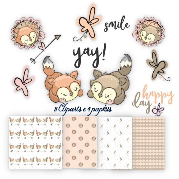 Kit Papel Digital Animais três