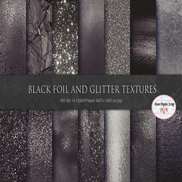 Kit Papel Digital Black Foil And Glitter Textures