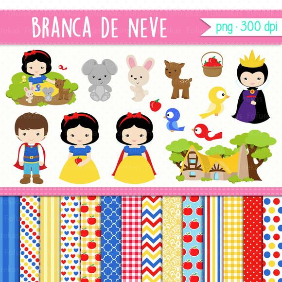 Kit Papel Digital Branca de Neve cute A