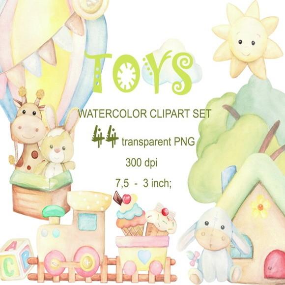 Kit Papel Digital brinquedos aquarela