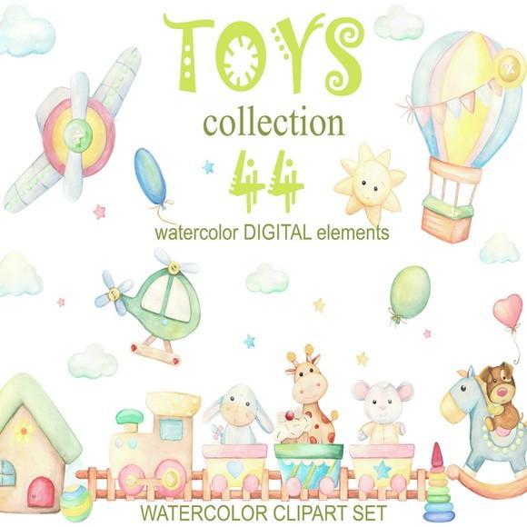 Kit Papel Digital brinquedos aquarela
