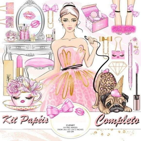 Kit Papel Digital Coisas cor de Rosa