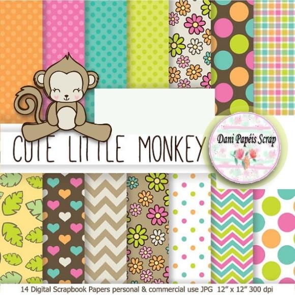 Kit Papel Digital Cute Little Monkey