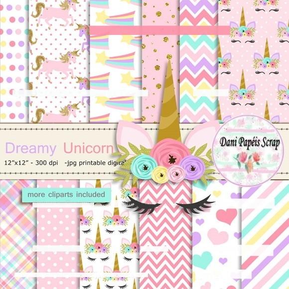 Kit Papel Digital Dreamy Unicorn