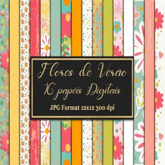 Kit Papel Digital Flores de Verão 16 Papéis