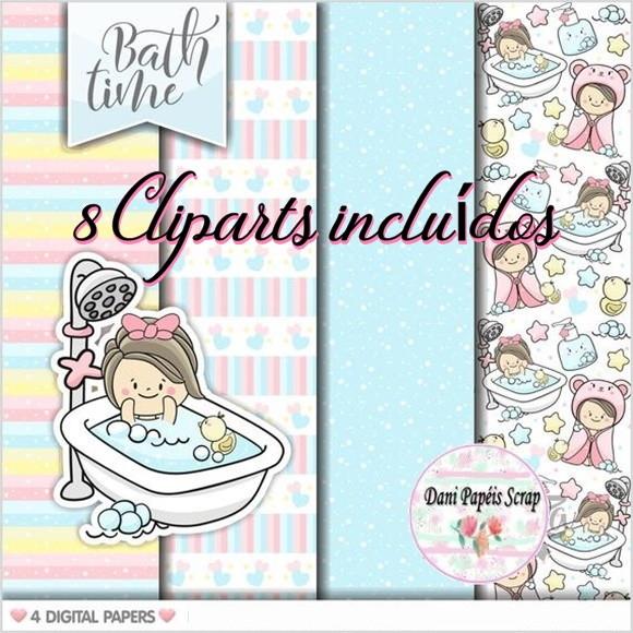 Kit Papel Digital Hora do Banho Menina