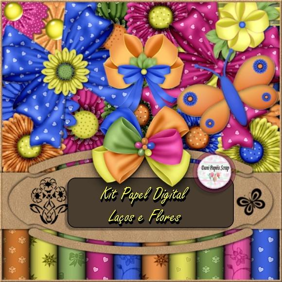 Kit Papel Digital Laços e Flores