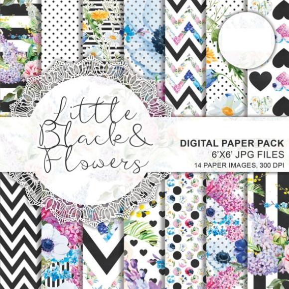 Kit Papel Digital Little Black e Flowers