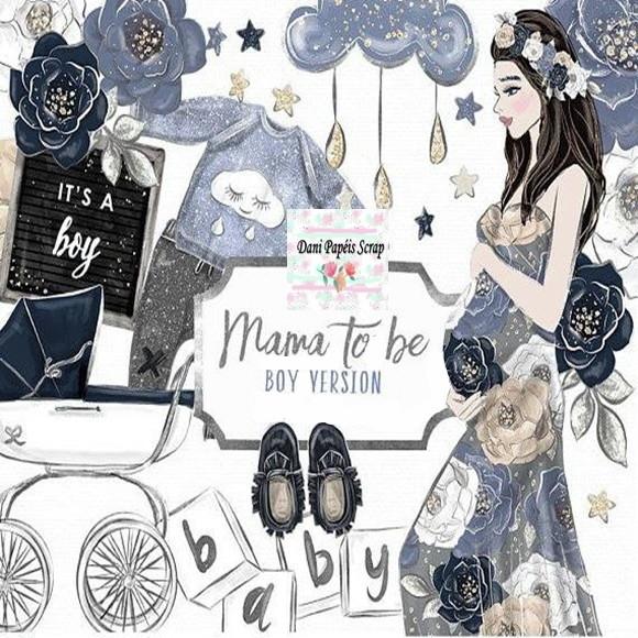 KIT PAPEL DIGITAL MAMA TO BE GIRL E BOY CLIPART