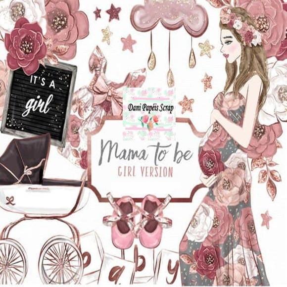 KIT PAPEL DIGITAL MAMA TO BE GIRL E BOY CLIPART