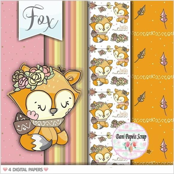 Kit Papel Digital Raposinha Outono