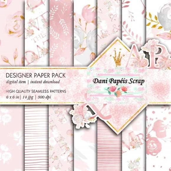 Kit Papel Digital Rosa Vintage