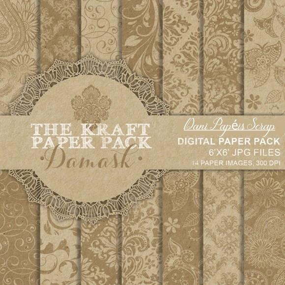 KIT PAPEL DIGITAL SCRAP DAMASCO KRAFT FROU