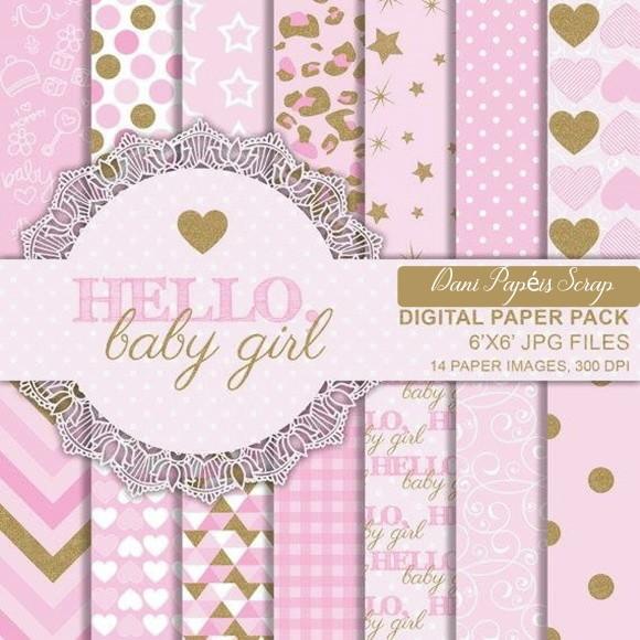KIT PAPEL DIGITAL SCRAP HELLO BABY GIRL