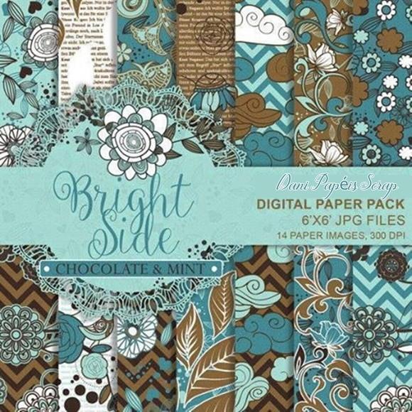 KIT PAPEL DIGITAL SCRAP CHOCOLATE E MENTA