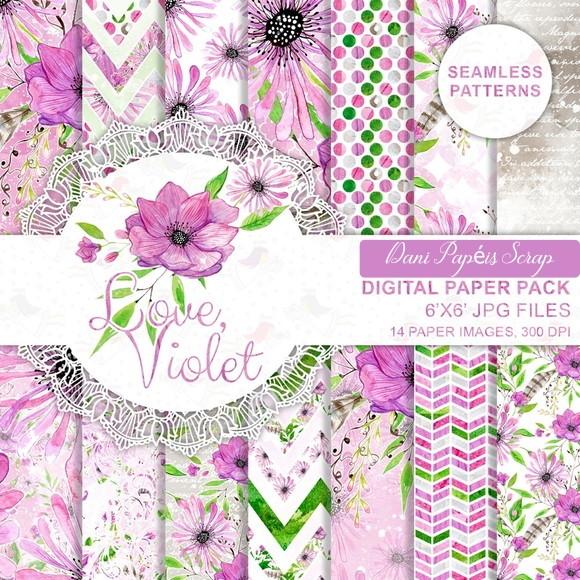 KIT PAPEL DIGITAL SCRAP LOVE VIOLET FROU