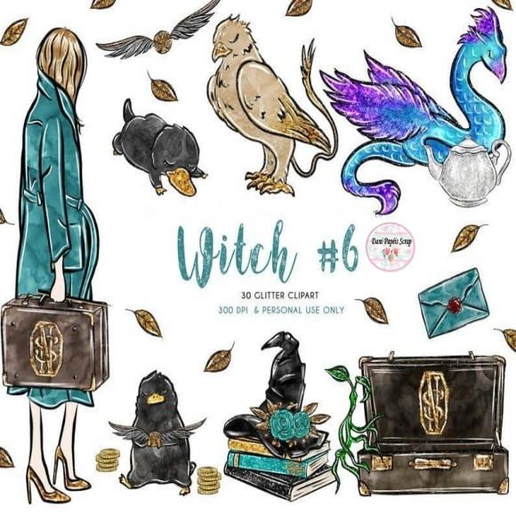 Kit Papel e Cliparts Witch 6 Fantastic