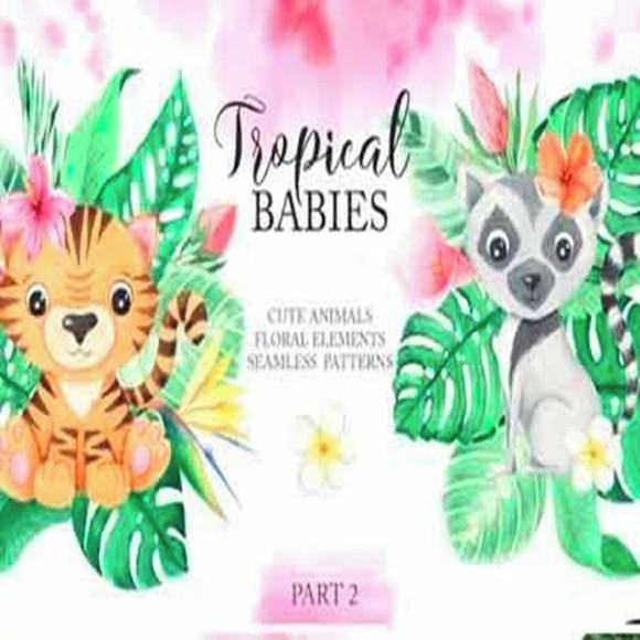 Kit Scrap Digital Tropical Babies papel e elementos cliparts