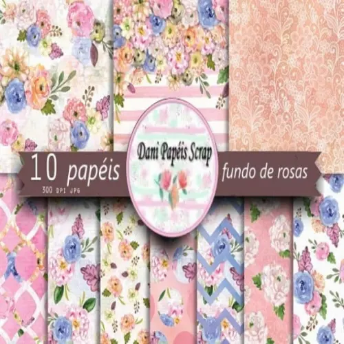10 Papéis Digitais Fundo de Rosas