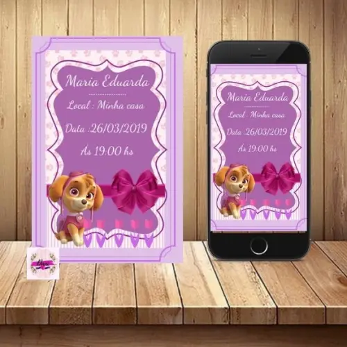 Convite de aniversário Patrulha Canina menina