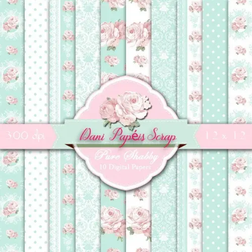 KIT 10 PAPÉIS DIGITAIS SCRAP PURE SHABBY